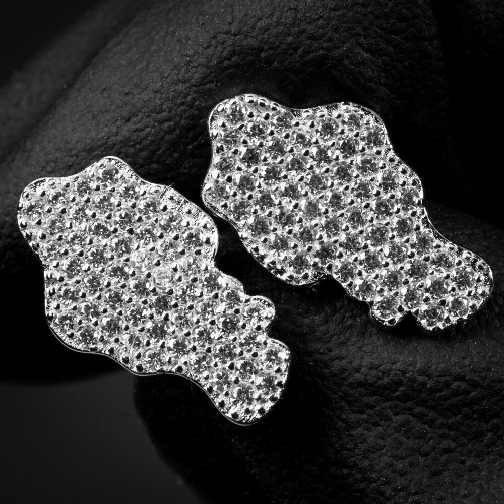 Men's Hip Hop 925 Sterling Silver Honey Comb Set Cz Nugget Stud Earrings